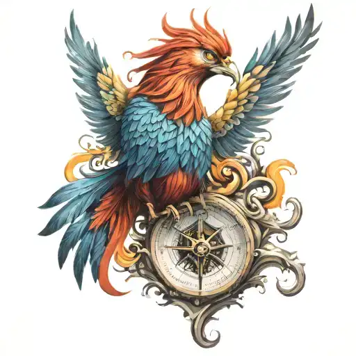 Colorful Phoenix Rising With Compass Design Featuring
