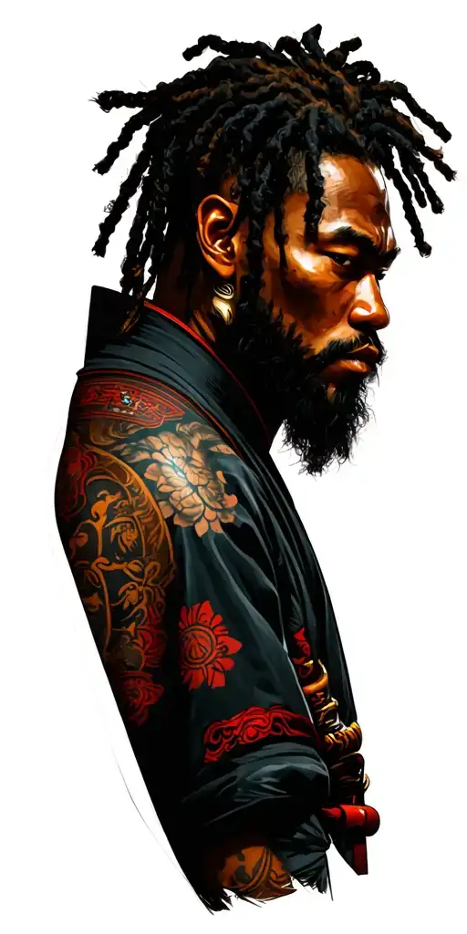 Anime Samurai Warrior Black Man With Dreads