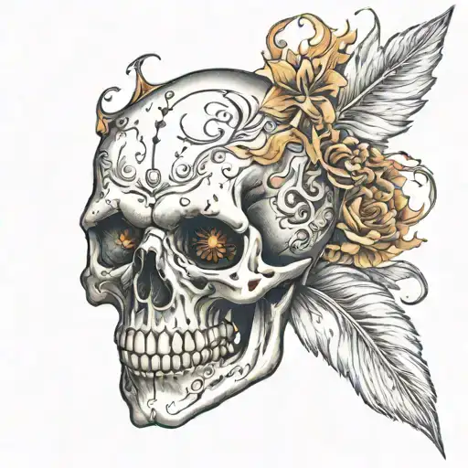 Skull With Fiery Eyes On Shoulder