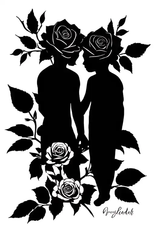 Rose Intertwined Dad Two Sons Silhouette Holding Hands