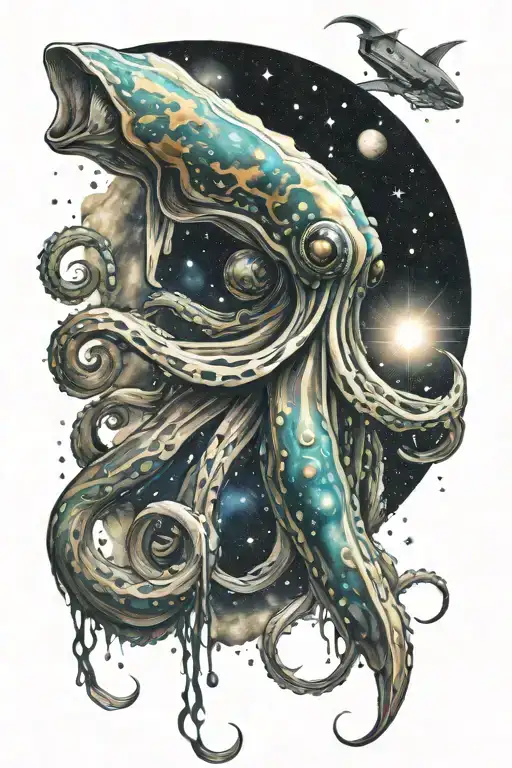 Space Background With A Squid