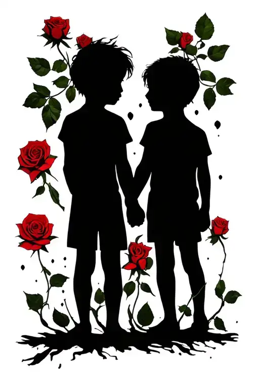 Rose Intertwined Dad Two Sons Silhouette Holding Hands