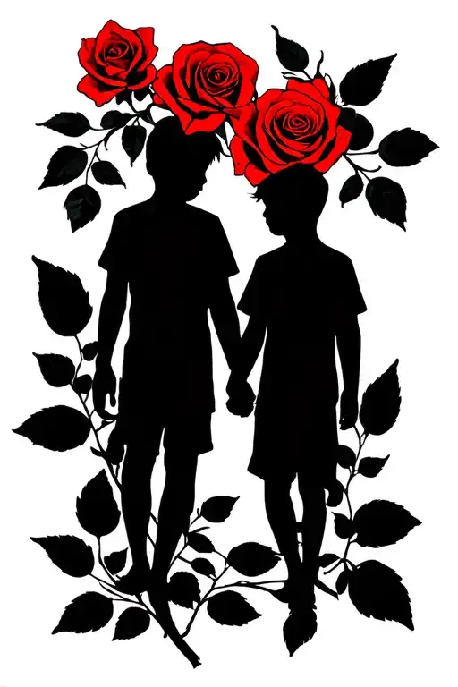 Rose Intertwined Dad Two Sons Silhouette Holding Hands