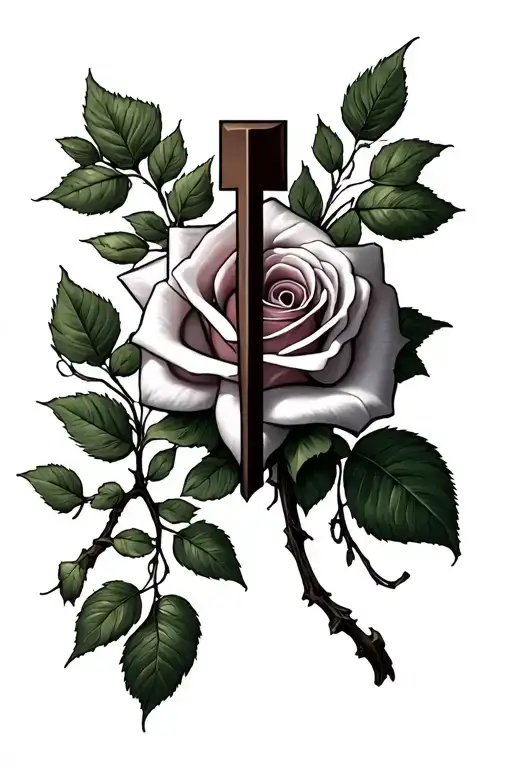 Design Me A Tattoo With A Thin Cross With A Rose Vine Wrapping Tightly Around It