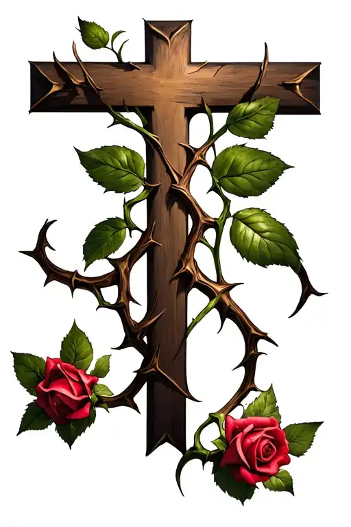 Design Me A Tattoo With A Thin Cross With A Rose Vine With Thorns Wrapping Tightly Around It