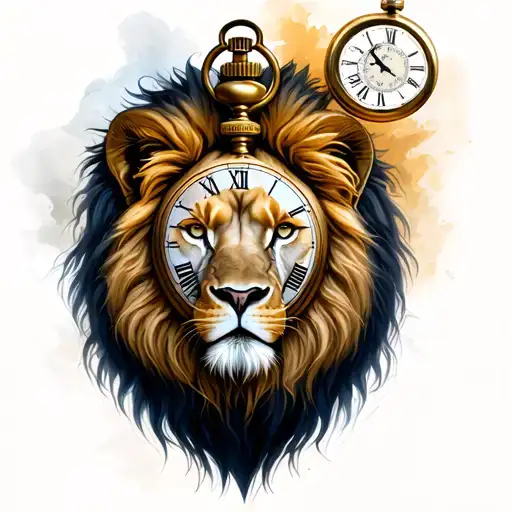 Pocket Watch And Lion Head Surrounded