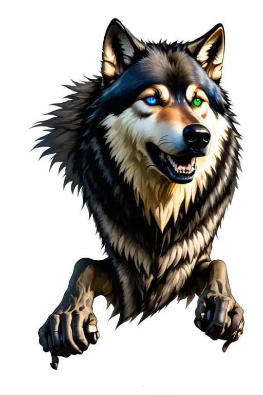 Fierce Wolf With A Blue And Green Eye Fighting For Their Goals