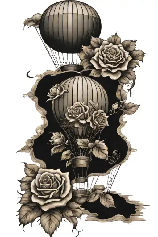 Hot Air Balloon Lands In Roses And Flowers