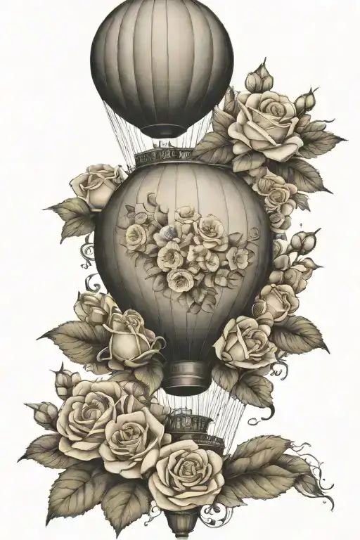 Hot Air Balloon Lands In Roses And Flowers