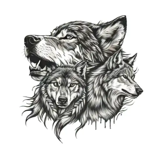 Native America Female And Wolf Howling