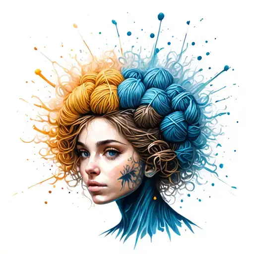 Female Face With Yarn Exploding Out Of Head