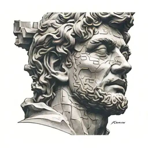 The Face Of The Statue Of David With The Screen Over His Eyes