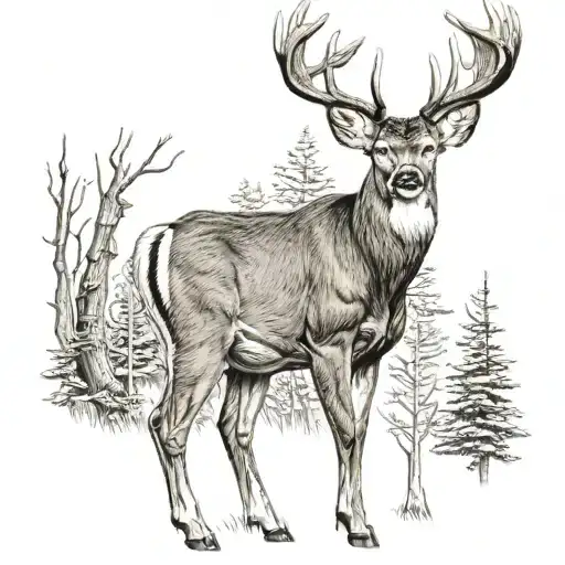 Whitetail Buck Standing In Woods