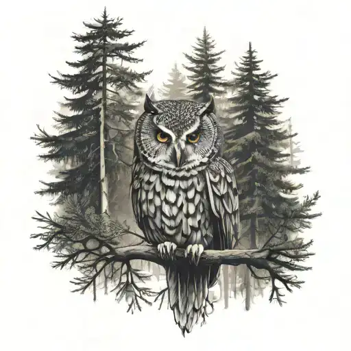Owl With Forest Trees Background