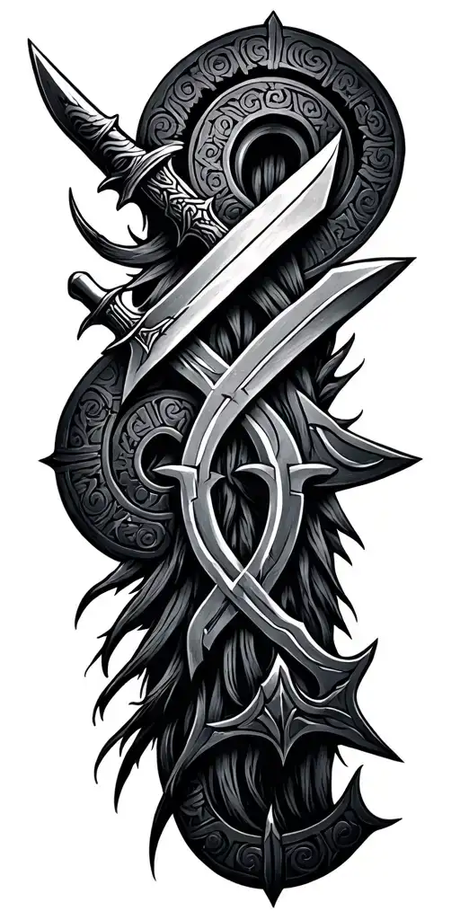 Viking Runes Symbolizing Strength With Vikings And Weapons