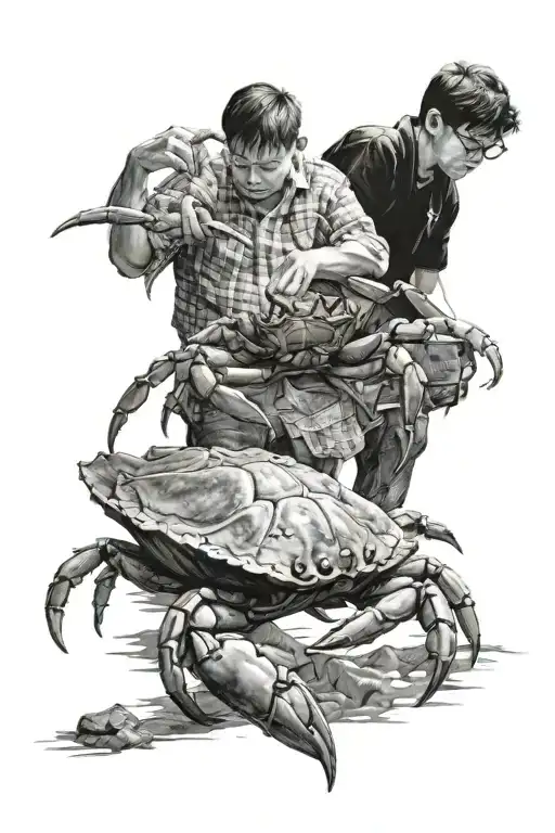 A Very Big Giant Crab Coming Out And A Boy Is Watching The Crab Coming