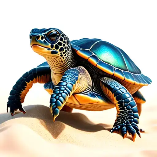 Realistic Baby Sea Turtle Hatchling Walking In Sand Iridescent