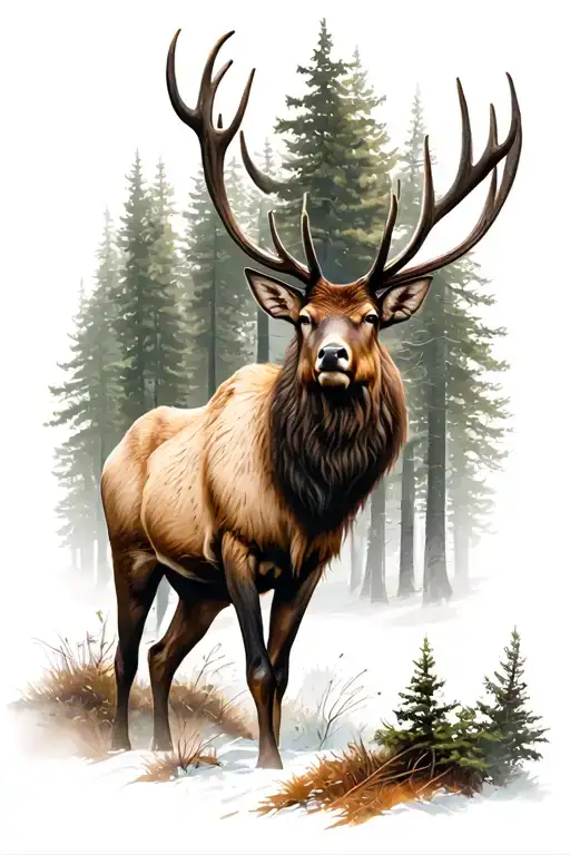 Elk With A Woods Background