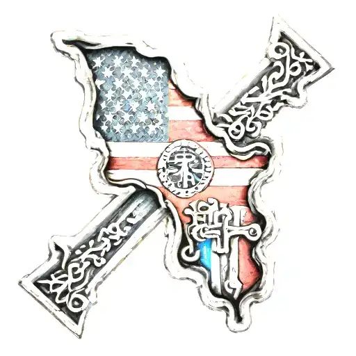 Cross Tattoo With An American Flag And Mexican Flag Inside