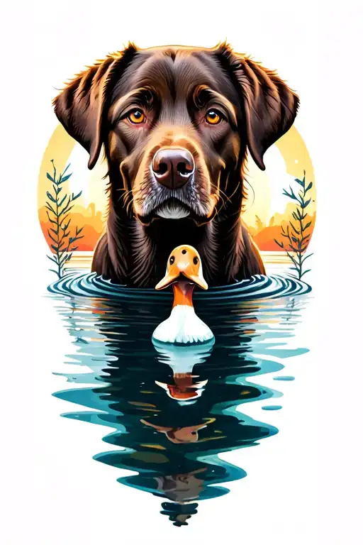 Deer Labrador Duck Sunrise Water