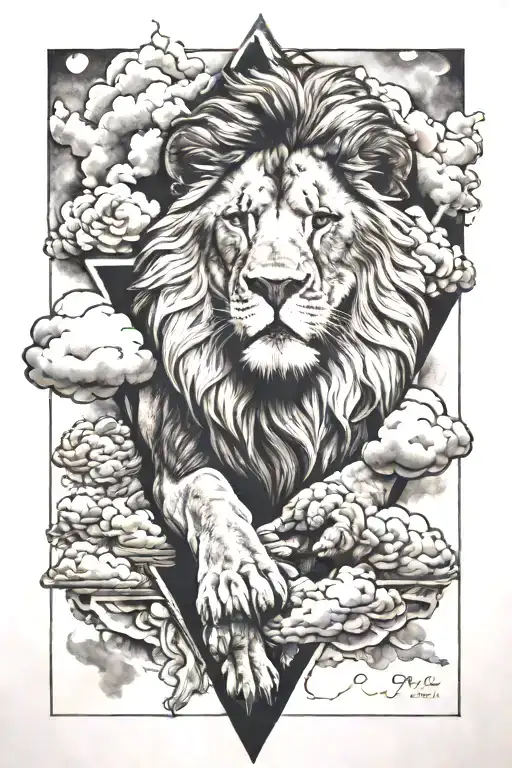 Lion And Clouds Inside Triangle