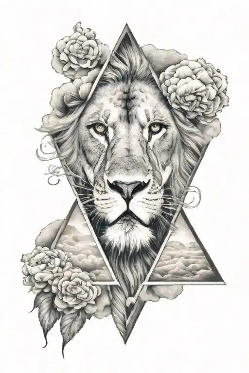 Lion Face And Clouds Inside Triangle