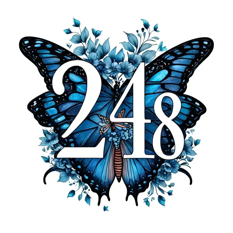 The Numbers 24 And 18 Intertwined With A Very Small Butterfly