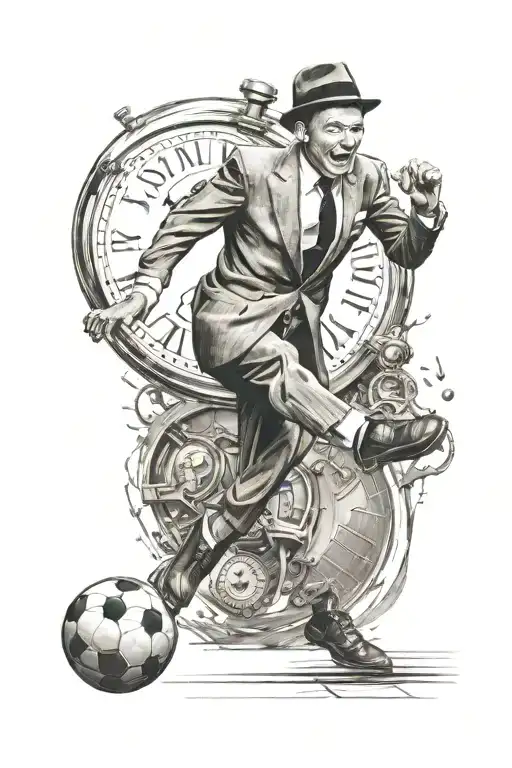 Portrait Of Frank Sinatra Playing Soccer With A Clock In The Background