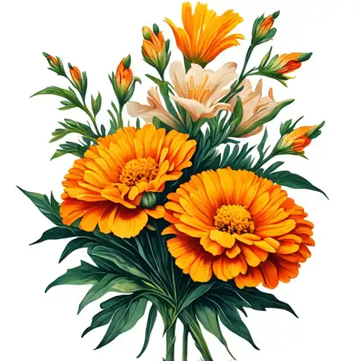 Marigold Flowers And Cosmo Flowers And Gladiolus Flower