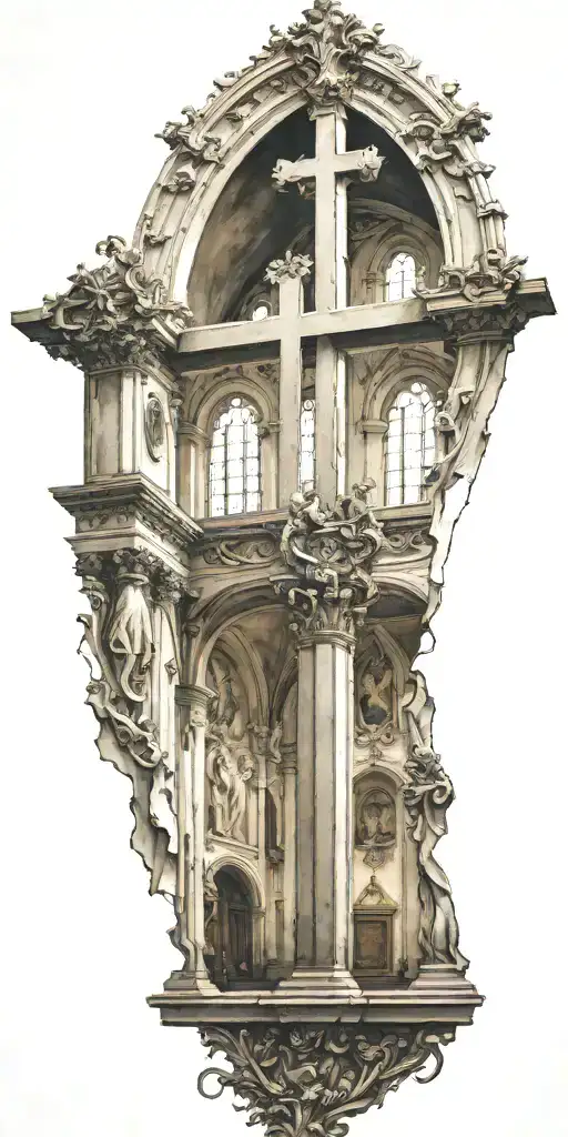 The Inside Of A Catholic Church With An Upside Down Cross