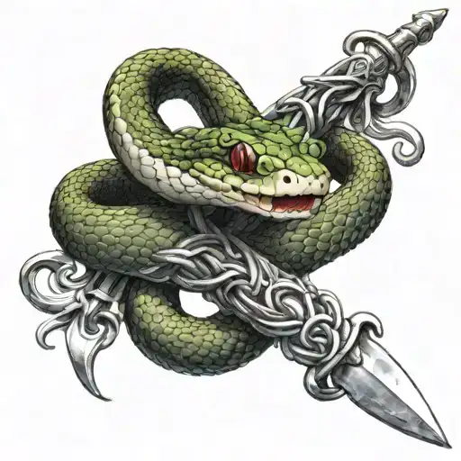 Snake Wrapped Around Sword Intertwined
