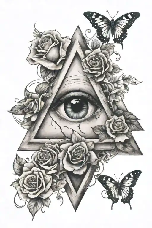Triangle With Eye And Roses Around
