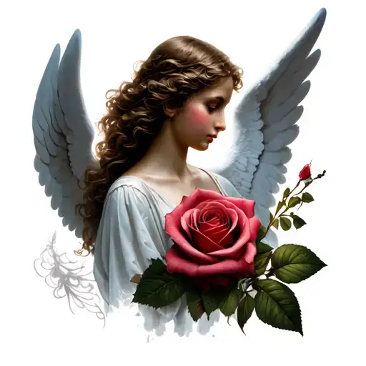 A Angel With Rose Surrounded