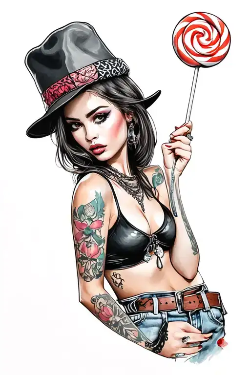 Sexy Gangster Girl With Lollipop In Hand