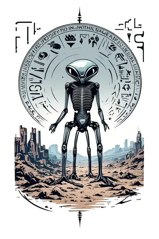 Alien Abducting Roswell Crash Site With Hieroglyphics Roswell City In Background