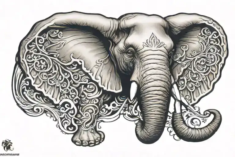 Elephant Face Tattoo Design Featuring Alpha Male Angel