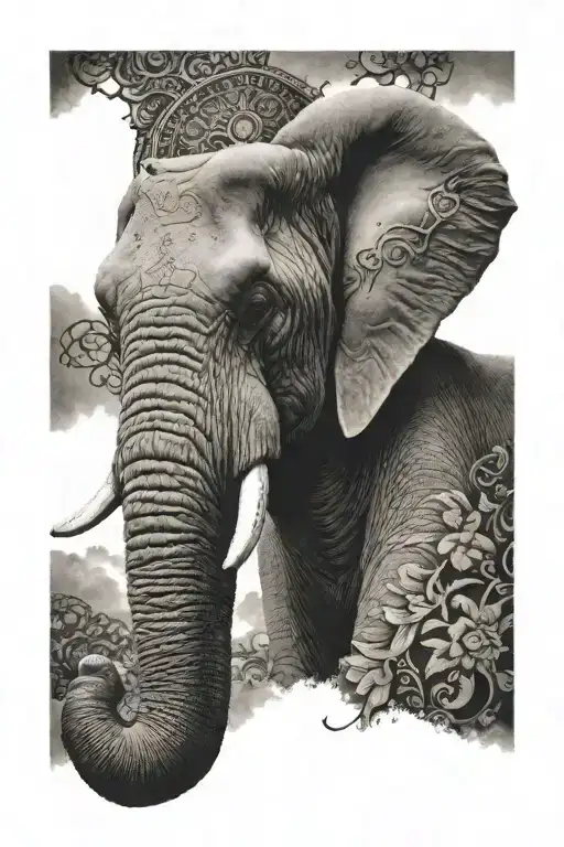 Elephant Face Tattoo Design Featuring Alpha Male Angel
