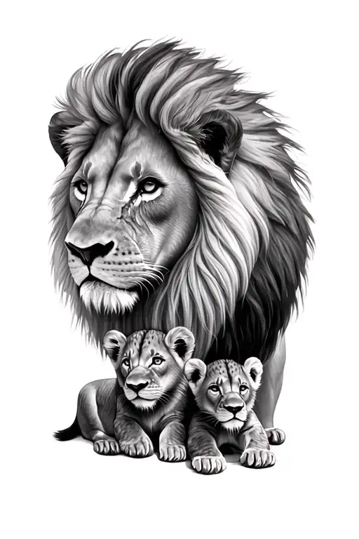 Lion And 3 Cubs