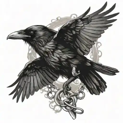 Raven Flying With A Broken Chain