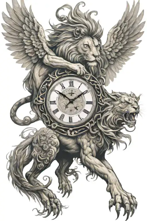 Lion Phoenix Clock Warrior