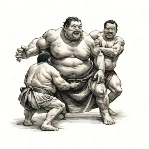 Grandfather Two Wrestlers And One Sumo
