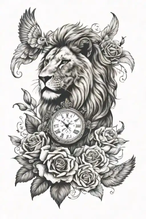 Lion Clock Rose Phoenix