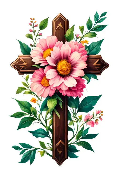 Cross With Flowers Growing
