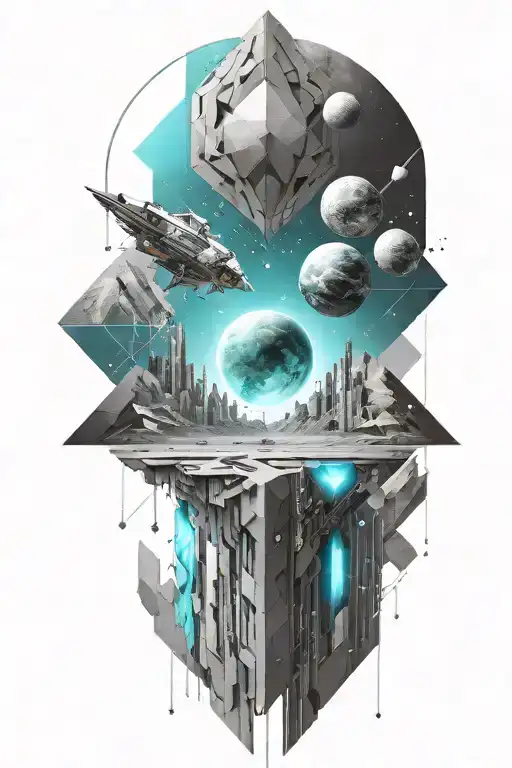 A Geometric Space Landscape Inspired By Technology Incorporating A Small Amount Of Cyan
