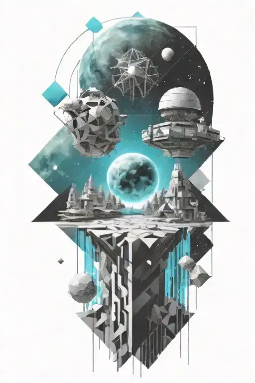 A Geometric Space Landscape Inspired By Technology Incorporating A Small Amount Of Cyan