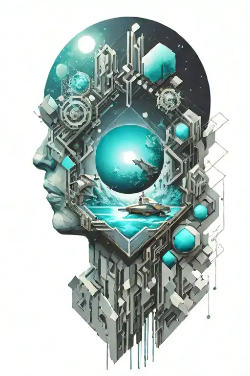 A Geometric Space Landscape Inspired By Technology Incorporating A Small Amount Of Cyan