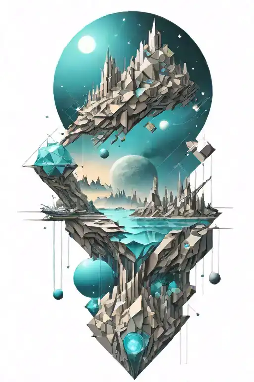 A Geometric Space Landscape Inspired By Technology Incorporating A Small Amount Of Cyan