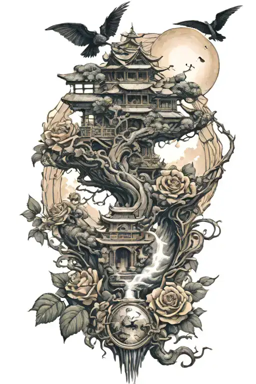 Roses Dragon Coil Waterfall Flowing Pyramid Big Tree Crows Moon Yinyang Hourglass Whale Wheelchair