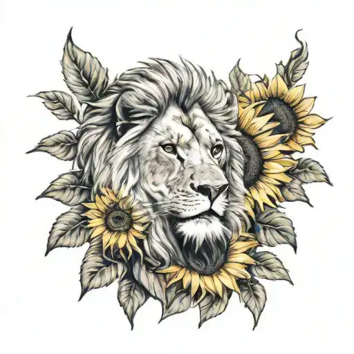 Lion And Sunflowers