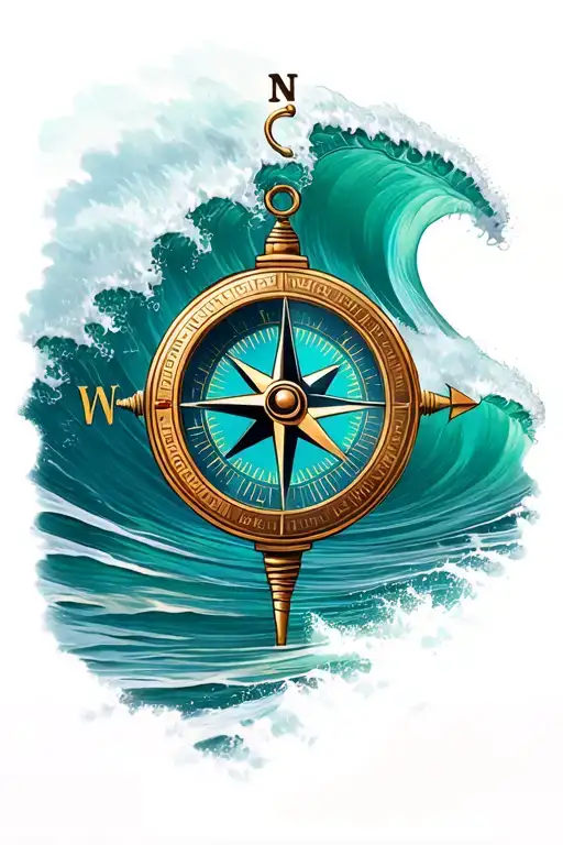 Compass Ocean Waves Crashing Swimmer